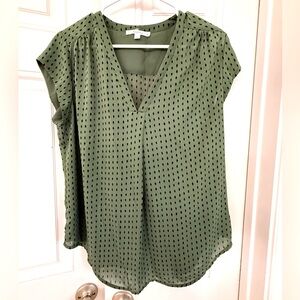 Fun 2 Fun V-Neck Blouse - green Polkadot from stitch fix - size XL